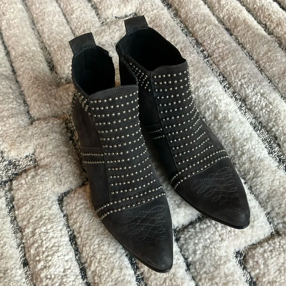 Anine Bing Women's Studded Grey Suede Ankle Boots